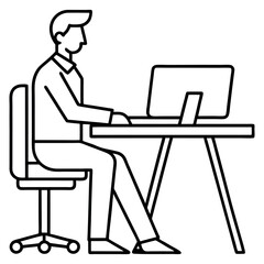 Man Working In Office Desh Simple Line Art Illustration