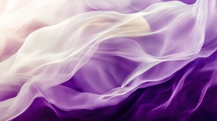 Fototapeta premium Abstract fluid waves, ethereal purple and white gradients, smoky textures, flowing energy, cosmic nebula, silk-like ripples, dream-like atmosphere, soft focus, mystical aura, violet hues, wispy curves