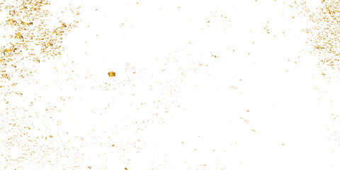 Abstract doted and confetti golden glitter and dust particles splatter on transparent background. Dust golden grunge background. Vector illustration.