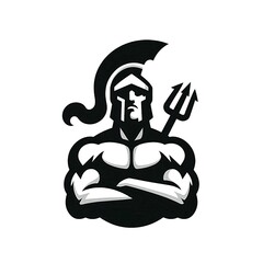 Black and White Illustration of God Poseidon with Iconic Trident