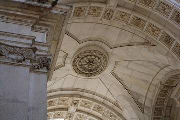 Close up of the Augusta Arch, Triumphal arch on the Praça do Comércio, Commerce square.