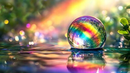 Rainbow light flare effect. Vector realistic illustration of holographic crystal refraction, background overlay, iridescent sunlight leak, lens glare, abstract beam reflection on water or film surface