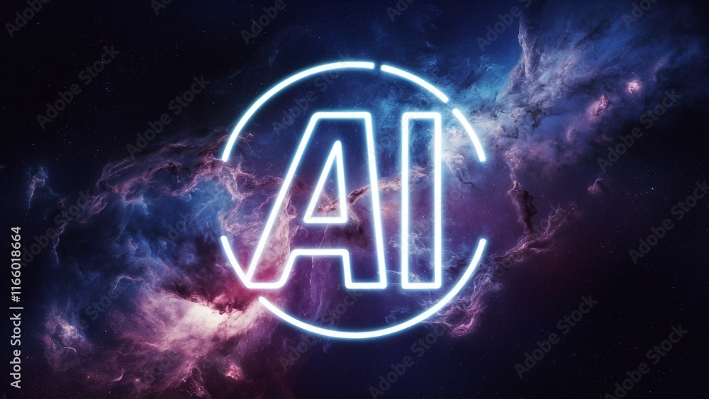 Wall mural digital ai symbol against colorful night sky - generative a