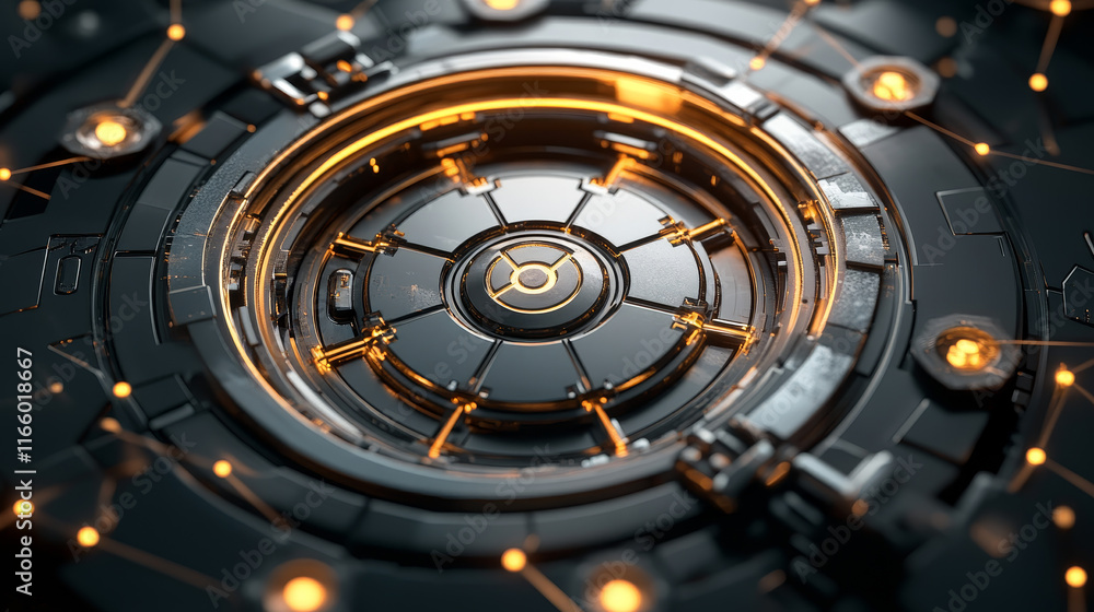 Poster grey bank vault door with polygon line on abstract background. polygonal space low poly with connect