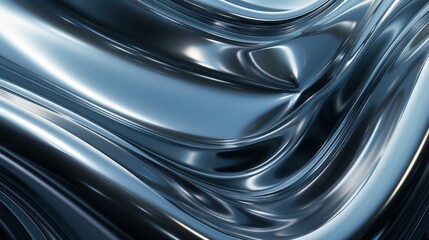 Obraz premium Flowing metallic waves create an elegant abstract wallpaper design, featuring smooth textures and dynamic reflections in silver and gray tones
