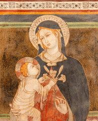 PERUGIA, ITALY - MAY 15, 2024: The medieval fresco of Madonna in the church Basilica di San Domenico from 14. cent.