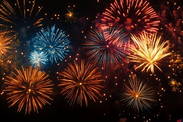 Naklejka premium Vibrant Fireworks Display Illuminating Night Sky