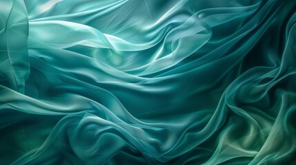 Obraz premium Smooth elegant teal green sheer fabric flowing creating a beautiful abstract wallpaper background