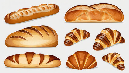 Baking fresh bread and croissants bakery food photography cozy environment close-up view
