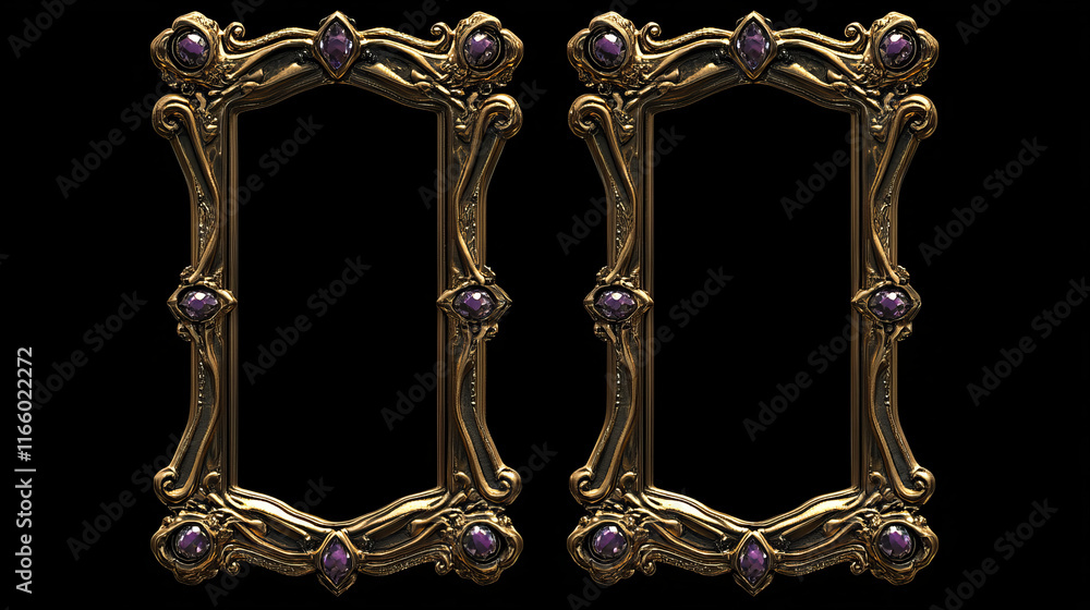 Poster vintage square golden frames for rpg game ui banners and elements. vector cartoon set of empty fanta