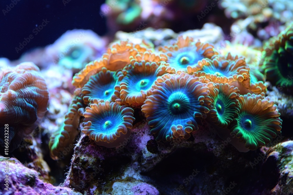 Poster A close-up shot of vibrant and colorful coral, suitable for use in nature or science-related contexts