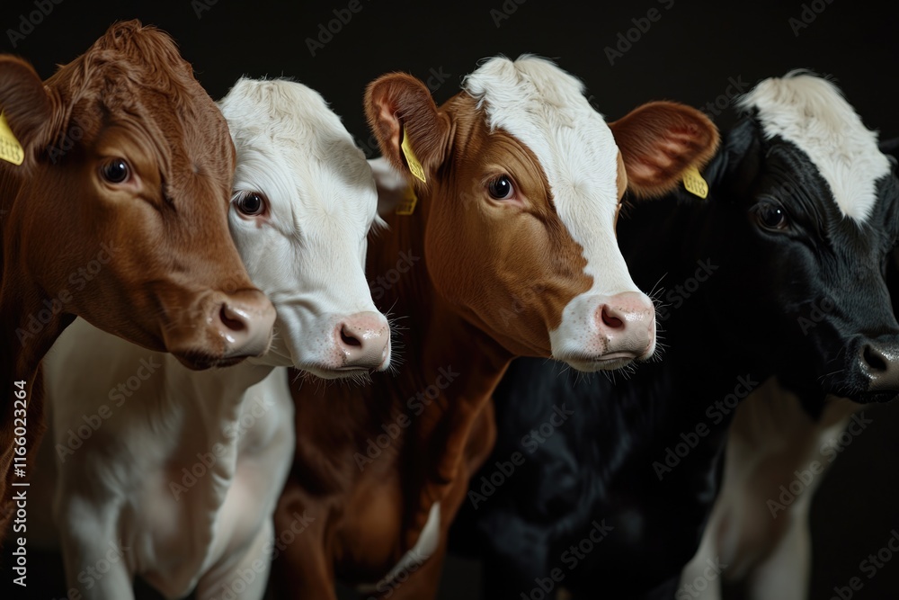 Poster a group of cattle standing together in a field or pasture