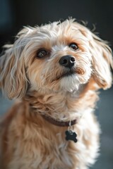 A small brown dog wearing a cross on its collar, suitable for illustration or design projects