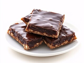 Rich molasses chocolate bars stacked on a white plate showcasing a delicious dessert option for any occasion