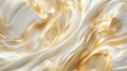 Luxurious wallpaper design featuring elegant gold veins flowing through white abstract waves, creating a sophisticated and opulent visual
