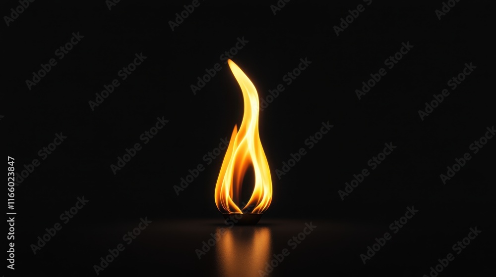 Poster a single, flame-shaped light emanates from a small, unseen object on a dark surface, casting a faint