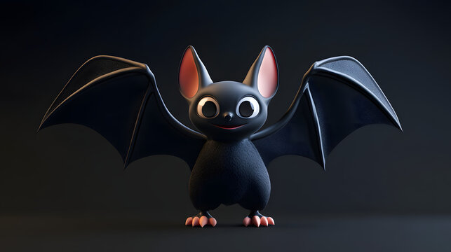 Cute cartoon bat with large eyes and outstretched wings.
