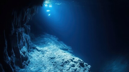 Obraz premium The extreme depths of the Mariana Trench are a harsh environment with deep, dark crevices. background wallpaper AI generated image