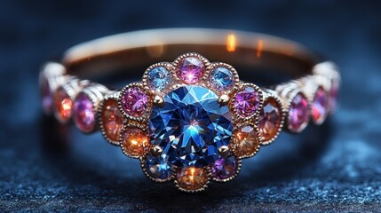 Multicolored gemstone ring, gold setting.