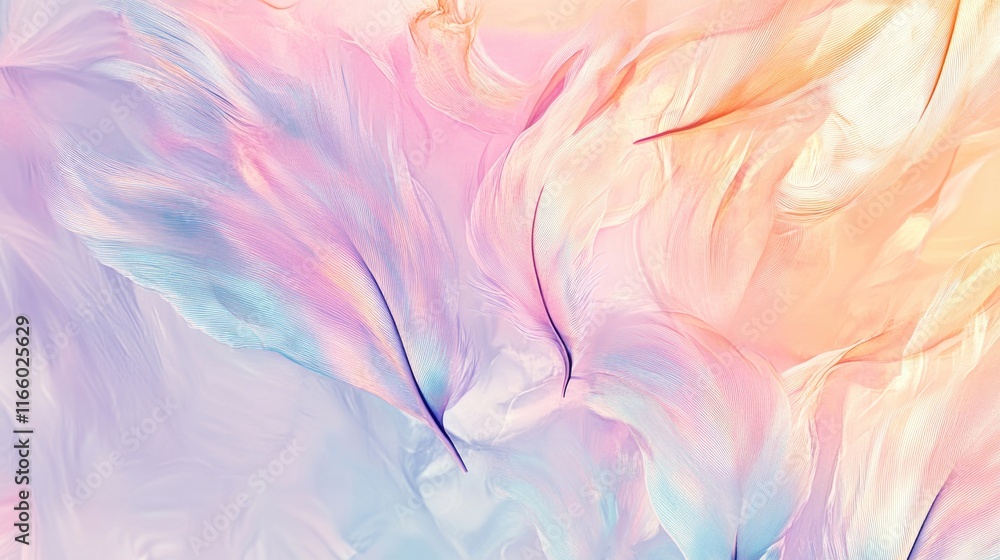 Poster a detailed view of a beautiful painting featuring a pink and blue feather, ideal for use in decorati