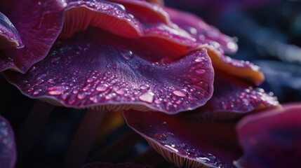 Close-up shot of purple flowers with dew drops on petals