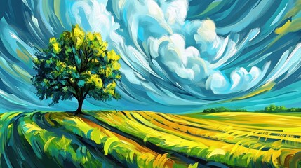 Vibrant Tree in Colorful Landscape