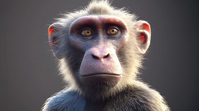 Realistic depiction of a monkey's face with expressive eyes.