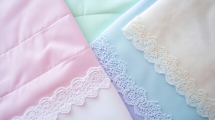 Pastel Fabrics Showcasing Delicate White Lace Trims