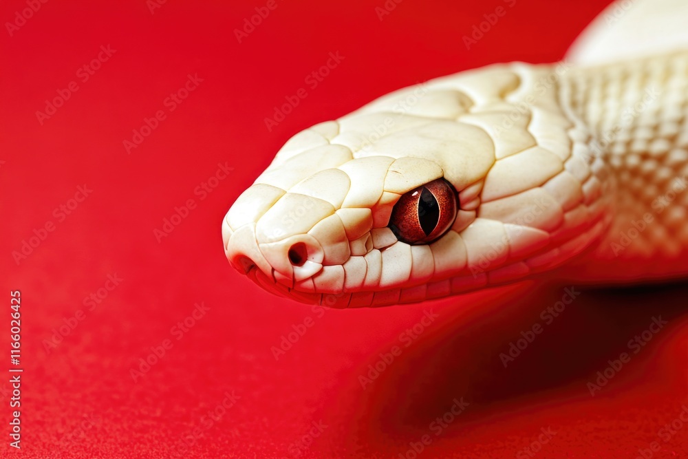 Poster close-up shot of a snake on a red background, ideal for use in science and nature-themed projects