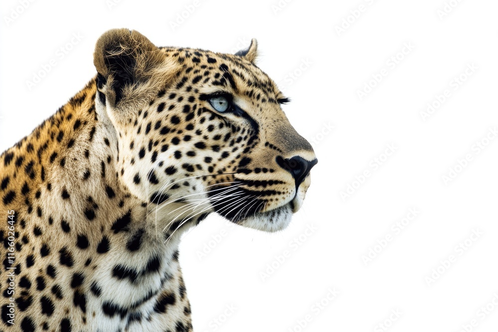 Poster close-up of a leopard's face with a calm expression, suitable for wildlife or nature-themed projects