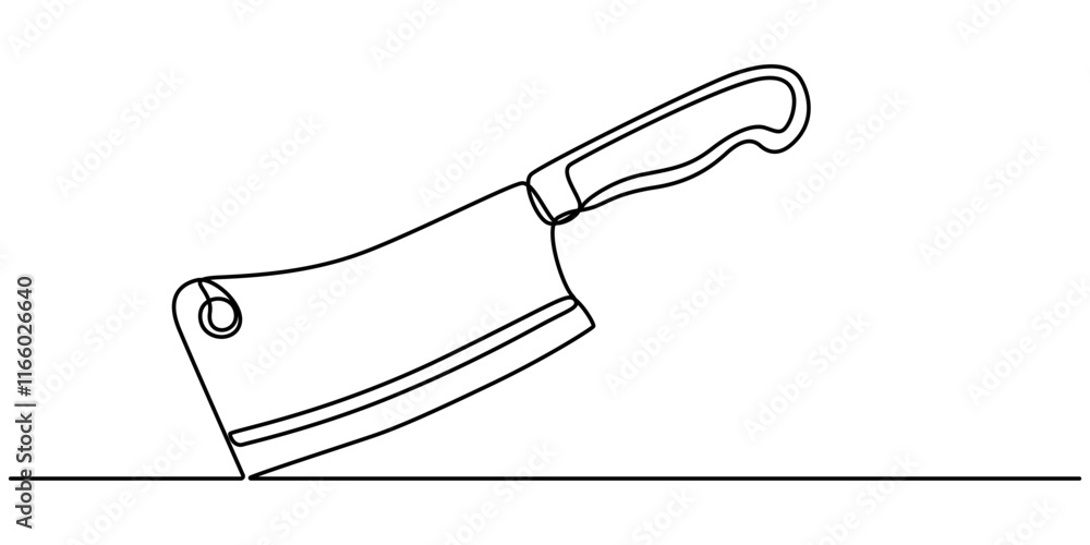 Poster Chopping Knife Continuous Line Icon, Cleaver icon line continuous drawing vector. One line Cleaver icon vector background. kitchen knife icon. Continuous outline of a chef's knife icon, one line. 