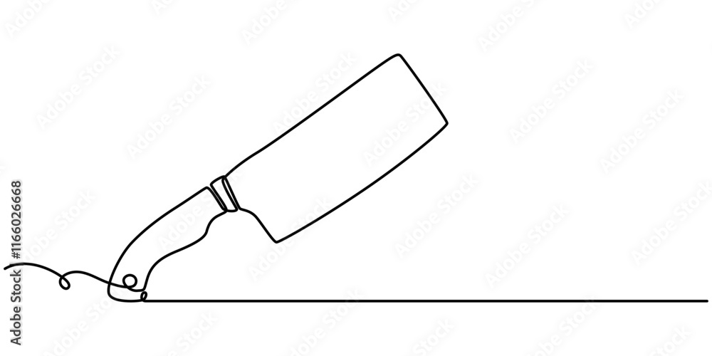 Poster chopping knife continuous line icon, cleaver icon line continuous drawing vector. one line cleaver i