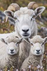 Fototapeta premium Sheep grazing in a field or used as a farm animal illustration