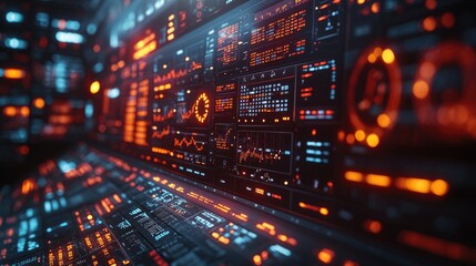 A close-up view of a computer screen displaying glowing numbers