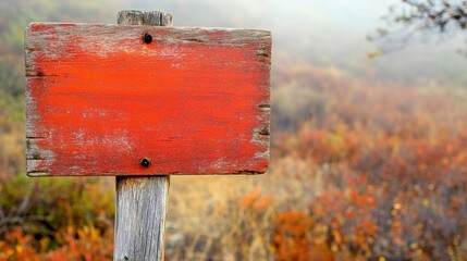 Weathered Red Sign in Nature Setting