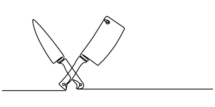 recommend clip art: Chopping Knife Continuous Line Icon, Cleaver icon line continuous drawing vector. One line Cleaver icon vector background. kitchen knife icon. Continuous outline of a chef's knife icon, one line. 