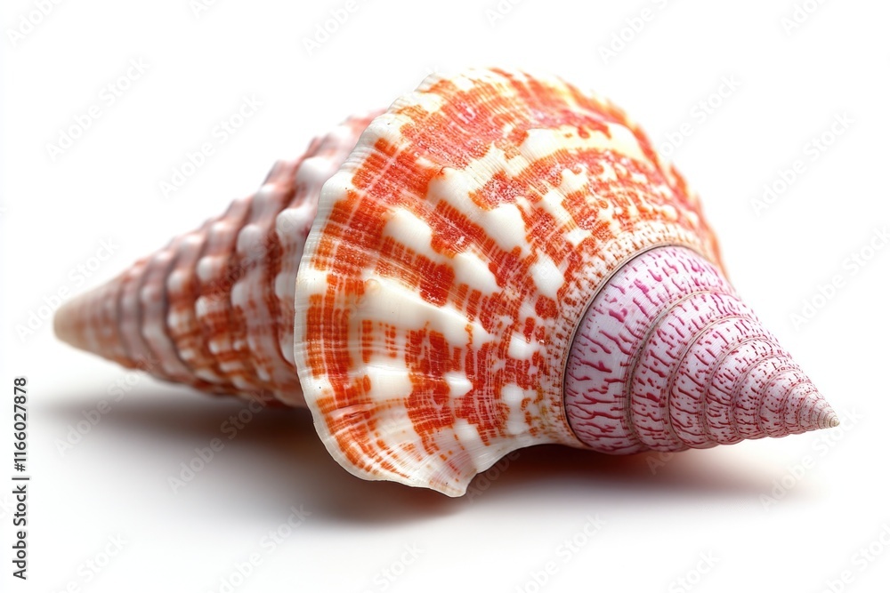 Poster A close-up shot of a sea shell on a white surface, perfect for using as a decorative element or in a design project