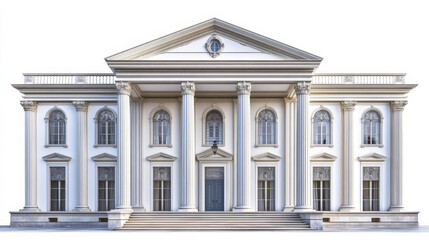 Fototapeta premium Urban retro colonial style building cartoon vector illustration. Old residential or government building with columns, Victorian house isolated on white background