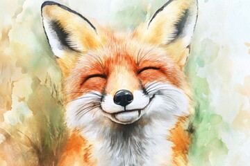 Obraz premium Watercolor illustration of a red fox in a serene environment