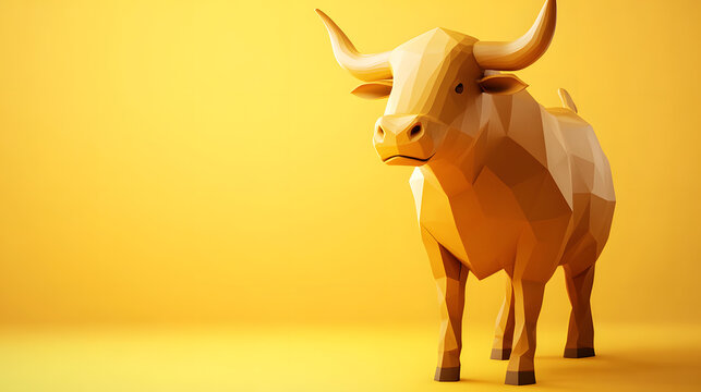 A geometric bull figure against a yellow background.