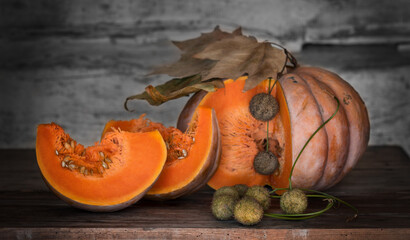 pumpkin with a wooden background.