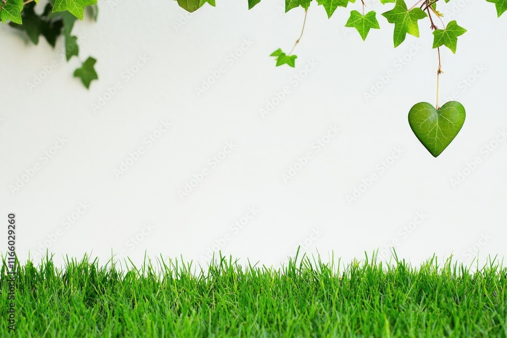 Poster a single heart-shaped leaf hangs from a tree branch, surrounded by greenery