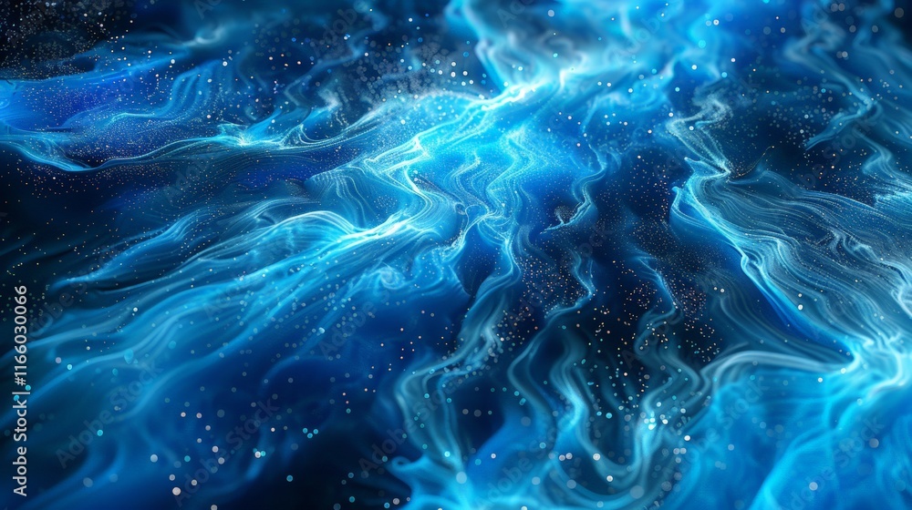 Poster Abstract blue energy field flowing with particles, creating a dynamic and futuristic background, perfect for digital art and wallpapers