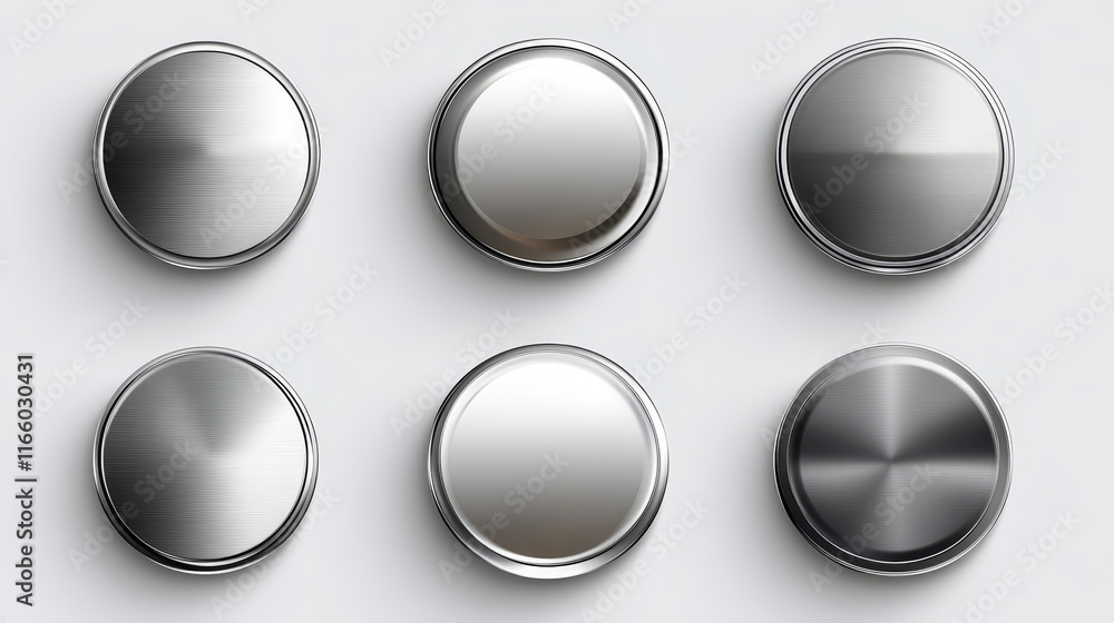 Poster round templates of metal button isolated on transparent background. round web icon with metal frame.