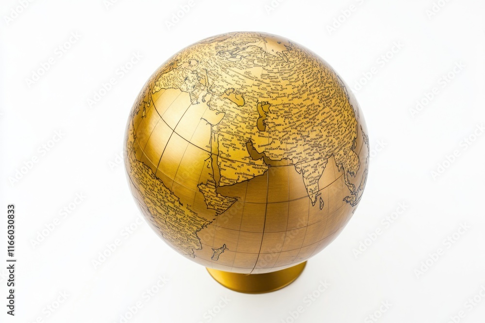 Poster A golden globe with a map printed on its surface