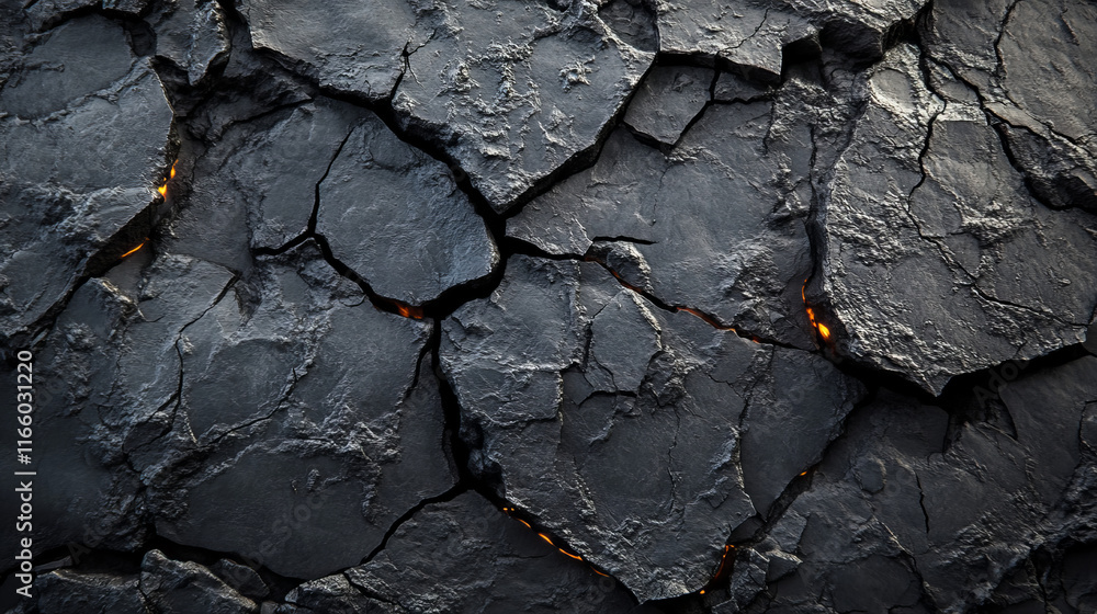 Poster lava rock with crack and light texture vector volcano set. fire and magma in broken stone effect wit