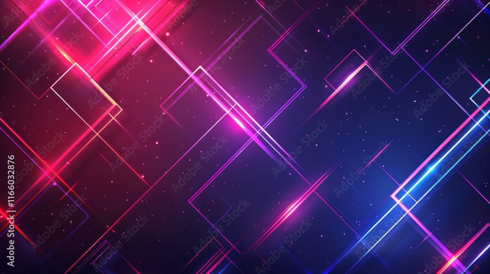Poster Bright neon lights intersect with geometric shapes, creating a dynamic and colorful wallpaper design