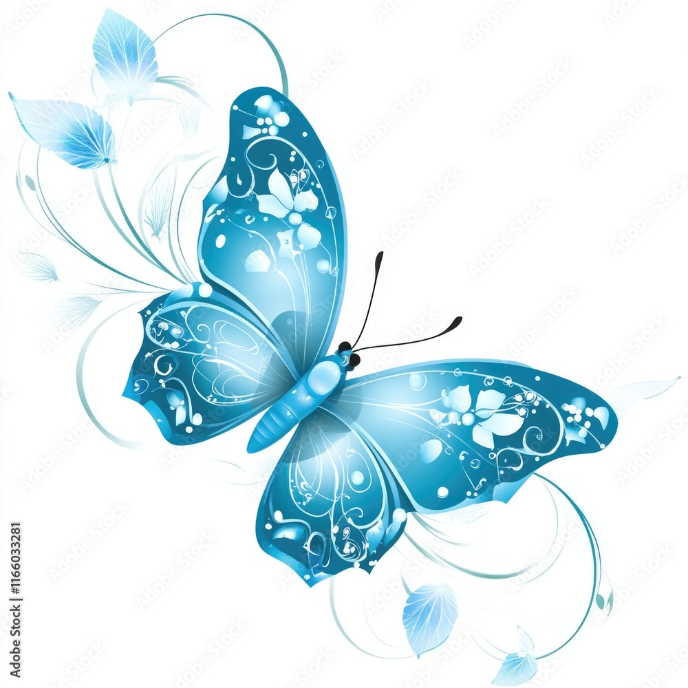 Aufkleber a blue butterfly with distinctive swirling patterns on its wings set against a white background