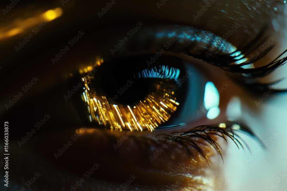 Poster a detailed view of a single eye with eyelashes and pupil visible