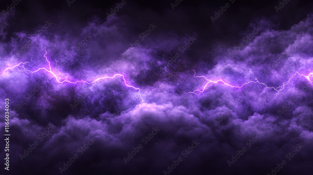 Poster purple lightning and smoke effect frame background. 3d abstract thunder glow cloud border design ele